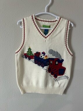 greendog Cream Knit Train Vest with Red and Navy Accents